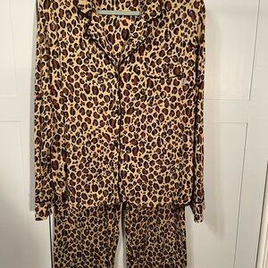 DKNY Animal Print Pajama Set - Tan and Black